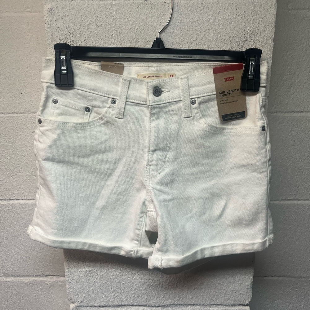 Levi's White Mid-Length Women's Denim Shorts - Classic Roll Hem - Picture 1 of 5